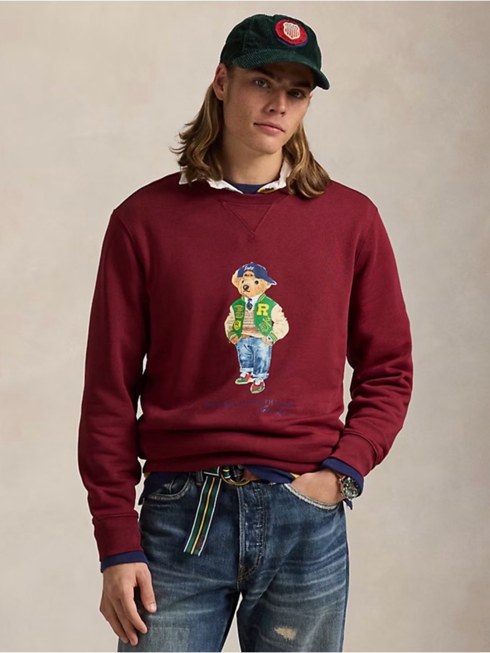 Polo by Ralph Lauren Burgundy Red Crewneck Sweatshirt with Polo Bear Graphic NWT